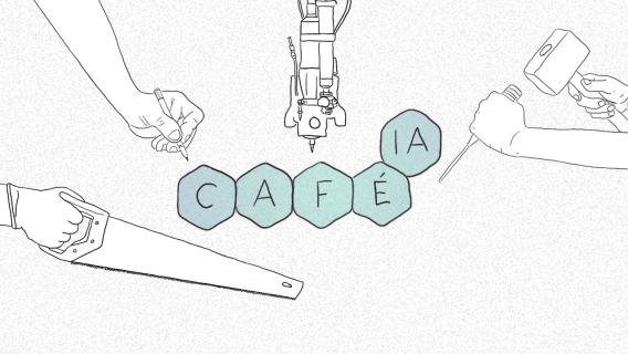 Visuel LDI 105 - logo café IA en fabrication avec des outils et une imprimante 3D