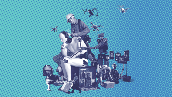 Visuel d'illustration du dossier Travail à l'heure du numérique, corps et Machines, représentant un humain travaillant sur un robot